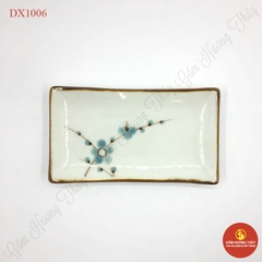 Khay gia vị chữ nhật men kem vẽ đào xanh