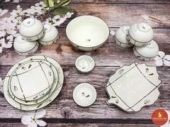 Bộ bát đĩa men kem vẽ cà rốt số 2