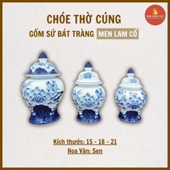 Choé thờ gạo muối men lam cổ [NA] [GỐM SỨ BÁT TRÀNG]