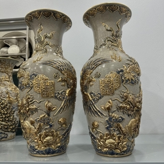 Lọ hoa H60 Rồng Phượng men rạn nổi vẽ Vàng 24K [GỐM SỨ BÁT TRÀNG]