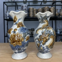 Lọ hoa miệng lượn men rạn nổi vẽ [GỐM SỨ BÁT TRÀNG]