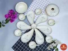 Bộ bát đĩa men kem vẽ đào xanh số 3