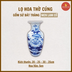 Lọ hoa H45cm miệng tròn men lam vẽ sen [NA] [GỐM SỨ BÁT TRÀNG]