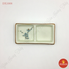 Khay gia vị hai ngăn men kem vẽ đào xanh