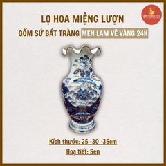 Lọ hoa miệng lượn men lam cổ vẽ vàng [GỐM SỨ BÁT TRÀNG]