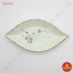 Đĩa lá gân men kem vẽ đào xanh