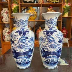 Lọ hoa H50-60cm men lam vẽ sen [GỐM SỨ BÁT TRÀNG]