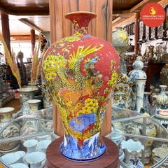 Mai bình H50 Phượng nền đỏ Vẽ vàng kim