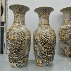 Lọ hoa H50 Công Đào men rạn nổi vẽ Vàng 24K [GỐM SỨ BÁT TRÀNG]