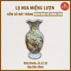Lọ hoa miệng lượn men rạn nổi vẽ Vàng 24K [GỐM SỨ BÁT TRÀNG]