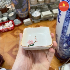 Khay Gia Vị Vuông Men Kem Vẽ Đào hồng