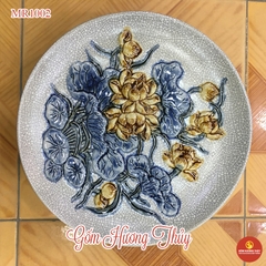 Mâm bồng men rạn đắp nổi vẽ sen phi 25