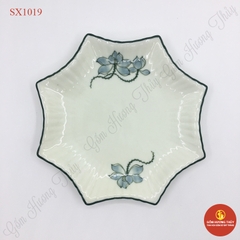 Đĩa sao men kem vẽ sen xanh