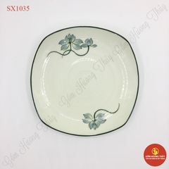 Đĩa ảo men kem vẽ sen xanh