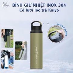 Bình giữ nhiệt inox 304 có lưới lọc trà Kaiyo, dung tích 800ml, màu xanh Olive