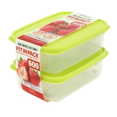 Set 2 hộp nhựa nắp dẻo 600ml (màu xanh)