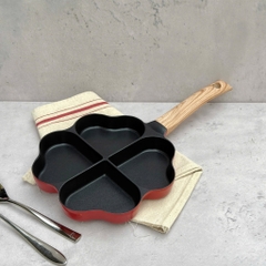 Chảo chiên 4 ngăn chống dính Todaii mẫu cỏ 4 lá màu đỏ