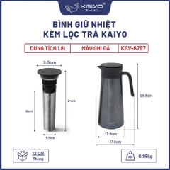 Bình giữ nhiệt kèm lọc trà Kaiyo dung tích 1.8L, màu ghi đá