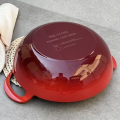 Chảo gang Oceno sâu lòng màu đỏ 25cm