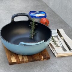 Chảo gang Oceno sâu lòng màu xanh 25cm