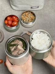 Bộ hộp cơm giữ nhiệt 4 hộp, dung tích 1200ml, màu be và xanh olive