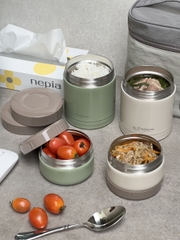 Bộ hộp cơm giữ nhiệt 4 hộp, dung tích 1200ml, màu be và xanh olive