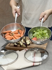Chảo đúc Inox 3 lớp đáy liền sây lòng Tri-ply có vung kính Kaiyo, 16cm