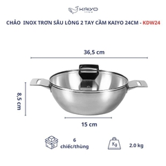 Chảo inox 3 lớp đáy liền sâu lòng Tri-Ply Kaiyo 2 tay cầm, size 24cm