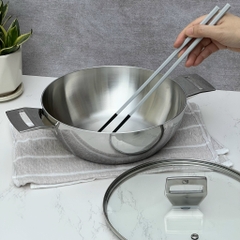 Chảo inox 3 lớp đáy liền sâu lòng Tri-Ply Kaiyo 2 tay cầm, size 26cm