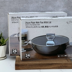 Chảo inox 3 lớp đáy liền sâu lòng Tri-Ply Kaiyo 2 tay cầm, size 24cm