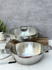 Chảo inox 3 lớp đáy liền sâu lòng Tri-Ply Kaiyo 2 tay cầm, size 24cm