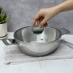 Chảo inox 3 lớp đáy liền sâu lòng Tri-Ply Kaiyo 2 tay cầm, size 26cm