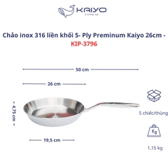Chảo inox 316 liền khối 5-ply Premium Kaiyo 26cm