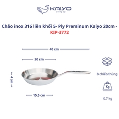 Chảo inox 316 liền khối 5-ply Premium Kaiyo 20cm