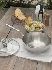Chảo inox 316 liền khối 5-ply Premium Kaiyo -sâu lòng có vung kính 26cm