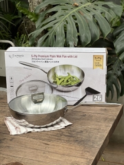 Chảo inox 316 liền khối 5-ply Premium Kaiyo -sâu lòng có vung kính 26cm