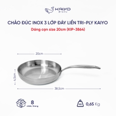 Chảo đúc inox 3 lớp đáy liền Tri-ply Kaiyo, dáng cạn size 20cm