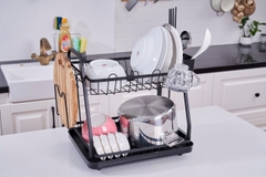 Giá úp bát 2 tầng có khay hứng, thoát nước Kaiyo, 38x29cm