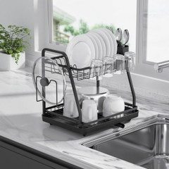 Giá úp bát 2 tầng có khay hứng, thoát nước Kaiyo, 38x29cm