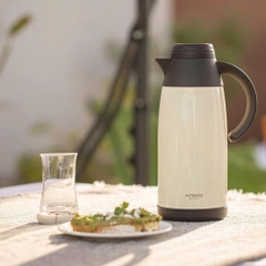 Phích pha trà giữ nhiệt 2 lớp inox có lõi lọc Kaiyo dung tích 1100ml, màu kem