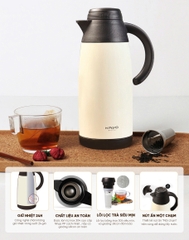 Phích pha trà giữ nhiệt 2 lớp inox có lõi lọc Kaiyo dung tích 1100ml, màu kem