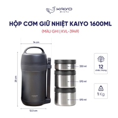 Hộp cơm giữ nhiệt Kaiyo 1600ml, màu ghi