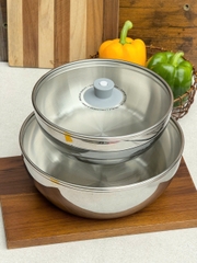 Bộ 2 nồi inox đa năng kiêm âu đựng thực phẩm Kaiyo - dáng tròn, size16,20 cm