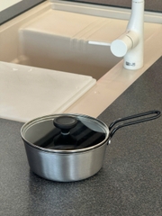 Quánh chống dính phủ inox 3 lớp liền đáy Tri-Ply Todaii - 16cm mini, nắp kính