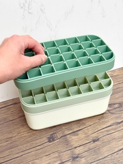 Hộp 2 khay đá silicon có nắp đậy và khay trữ đá Mirai - nắp xanh, 64 viên