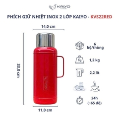 Phích giữ nhiệt 2 lớp inox Kaiyo màu đỏ cherry, dung tích 2,2L
