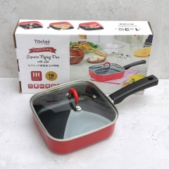 Chảo vuông chống dính có nắp kính Todaii size 18cm màu đỏ