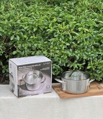 Nồi inox thân đáy liền Tri-Ply Silver Crown, size 18cm