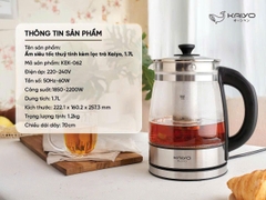 Ấm siêu tốc thuỷ tinh kèm lõi lọc trà Kaiyo 1,7L, model KEK-062