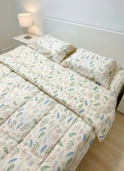 Bộ ga cottton trần bông kèm 2 vỏ gối Kawa size 1,8-2m - mẫu hoa